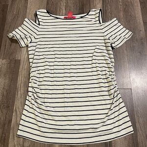 Catherines Black and White Striped Cold Shoulder Tee